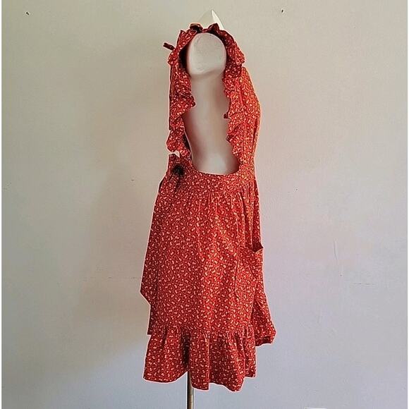 Handmade Floral Pinafore Apron Yellow Ditsy Floral Cottage Country Prairie - Picture 3 of 11